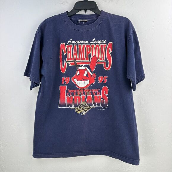 Vintage Cleveland Indians Tour Champ‎ Tshirt Mens L Blue Baseball Guardians 90s - Picture 1 of 8